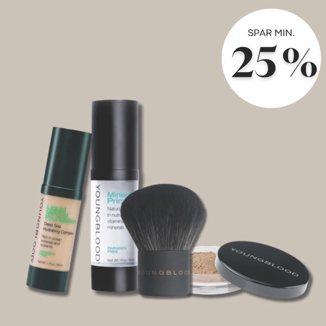 Youngblood makeup – spar mindst 25% på mineral makeup produkter som foundation, primer og pudder fra Youngblood hos Brandshop.dk.