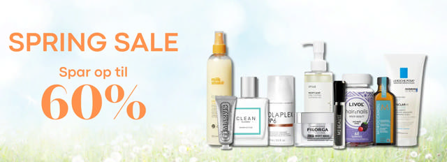 Spring Sale - Spar op til 60% på skønhedsprodukter: Hår- og hudplejeprodukter fra mærker som Milk Shake, CLEAN, Olaplex, Anua, Filorga, Livol, M2 Beauté, Moroccanoil og La Roche-Posay.