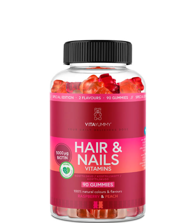 VitaYummy Hair & Nails Mixed - Raspberry & Peach (90 stk.)