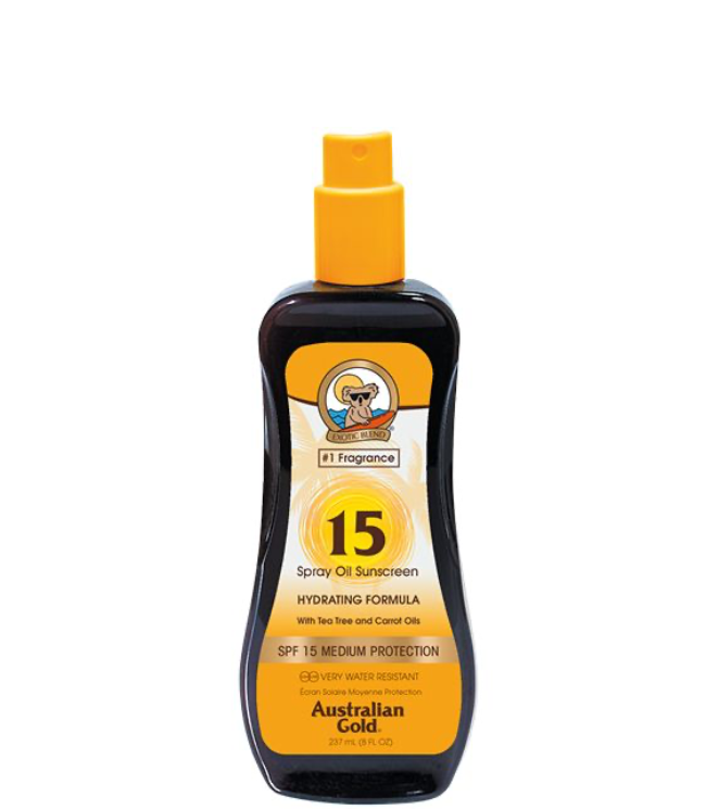 Australian Gold Spray Oil Sunscreen Carrot Oil Formula SPF 15 (U) (Stop Beauty Waste) (Dobbelt Pakke) 237 ml 2 stk.