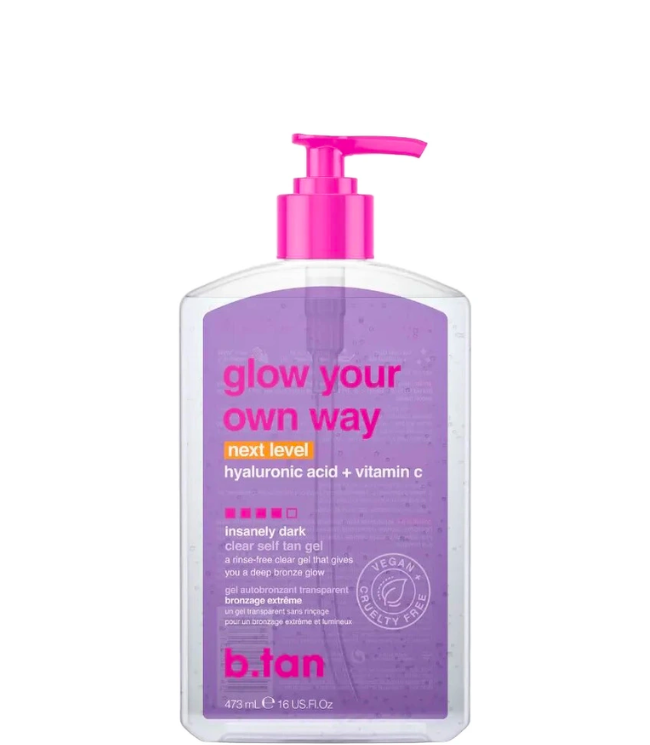 b.tan glow your own way Next Level self tan gel, 473ml.